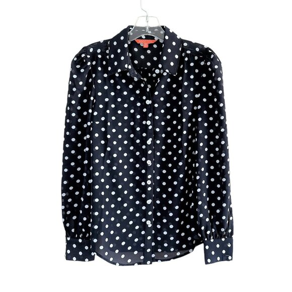 Modcloth Tops - ModCloth Classic Polka Dot Chiffon Blouse, Navy White, XS NWOT